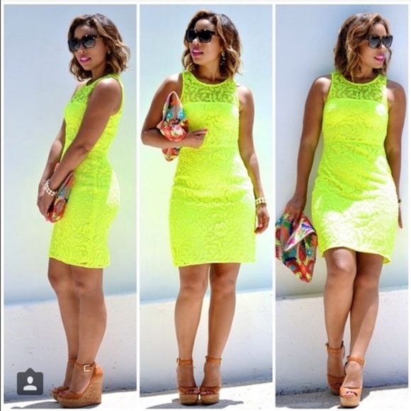 J. Crew Dresses & Skirts - J. Crew Neon Citrus Yellow Lace Sheath